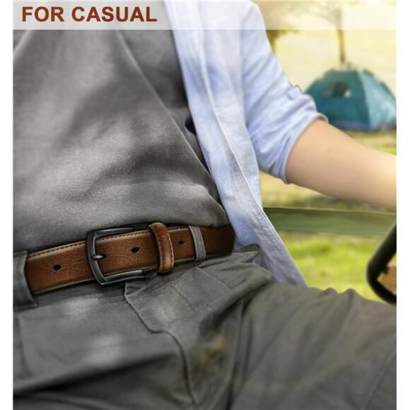 Kemisant Mens Leather Belts 2 Pack Dress Casual Golf Jeans Belt Set 1 3 8 - Picture 5 of 8